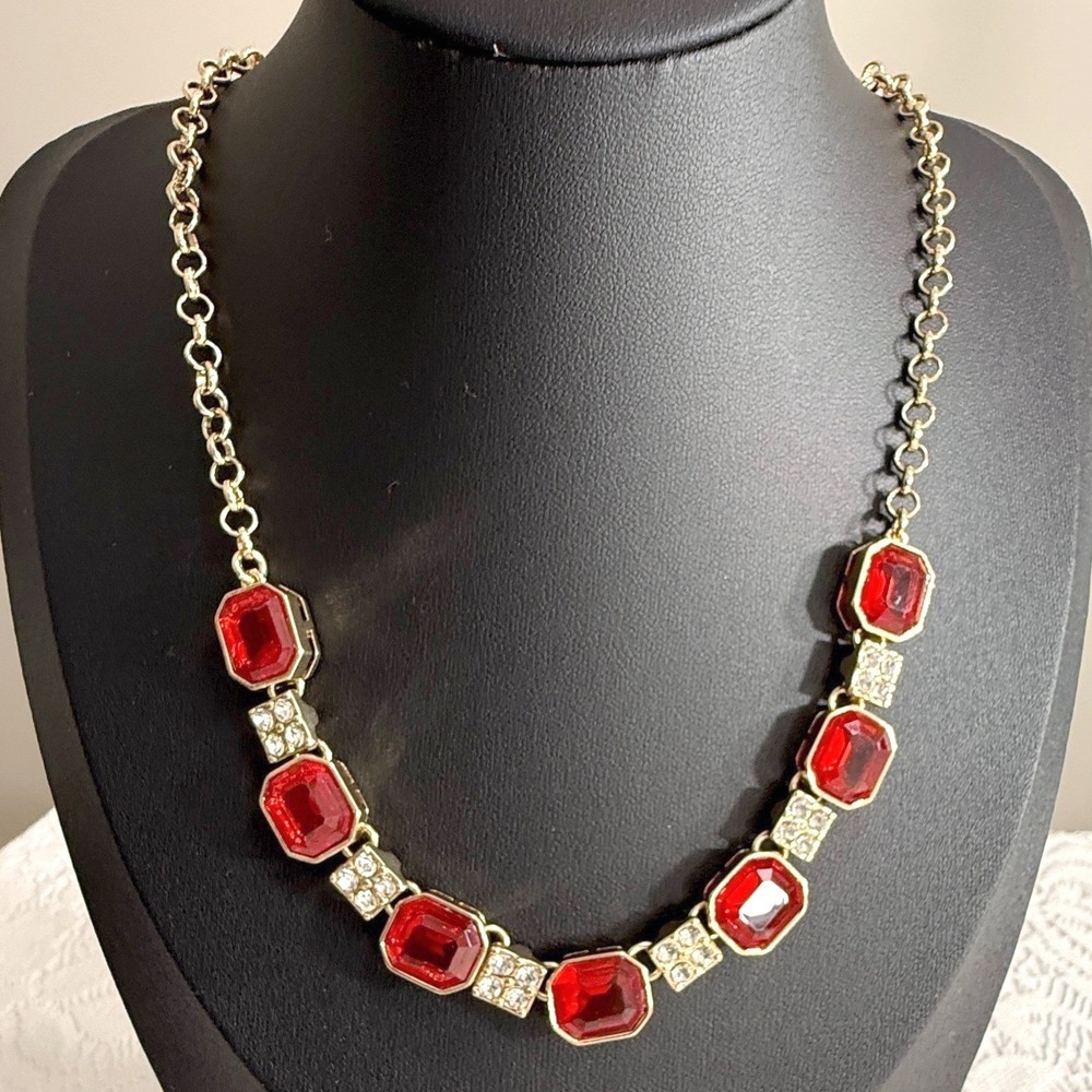 Charter Club Necklace Red Gemstone Crystal Accent Gold Tone Elegant‎ Jewelry